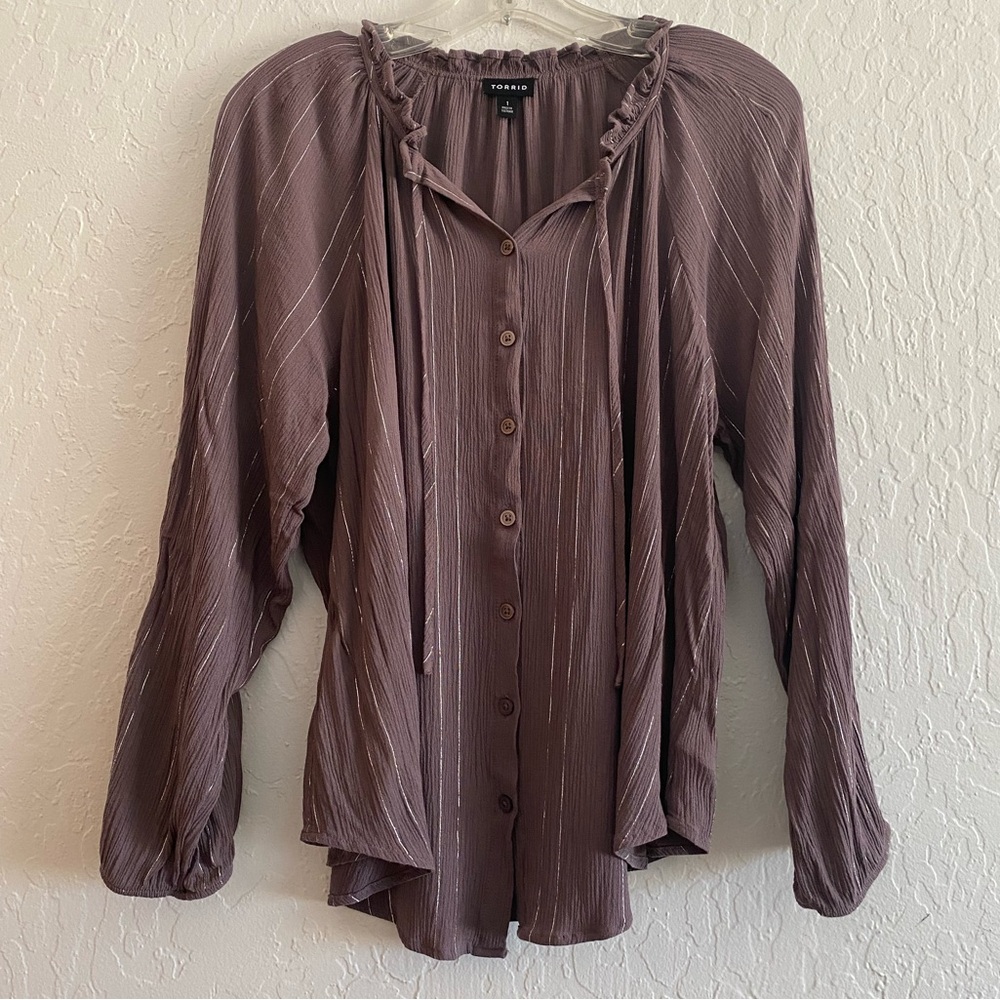 Bundle 3 for 50% off Torrid Size 1 Dusty Grape Blouse with Silver Stripes